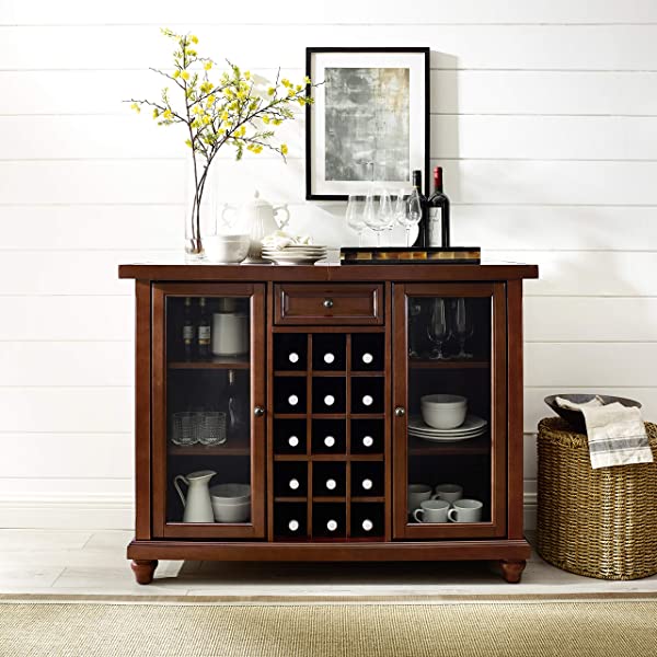Crosley Furniture Lafayette Sliding Top Bar Cabinet, Black Black LaFayette