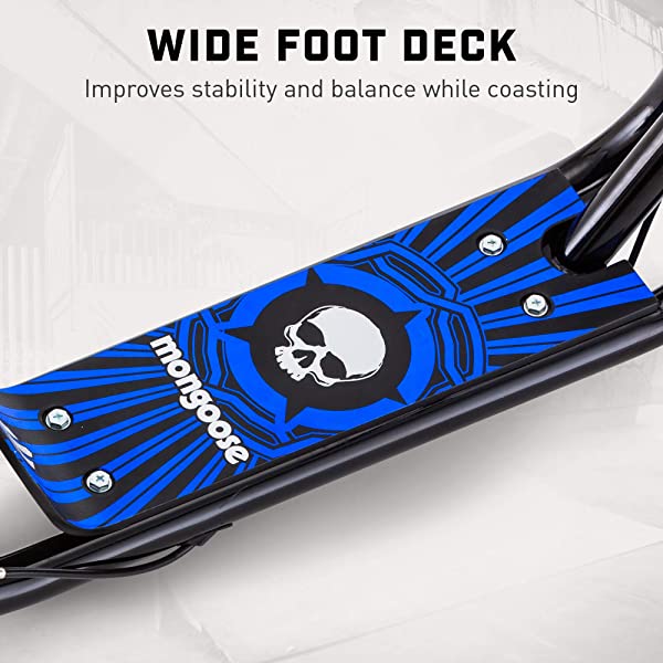 Mongoose Expo Youth Scooter, Front and Rear Caliper Brakes, Rear Axle Pegs, 12-Inch Inflatable Wheels, Non Electric Green/Grey