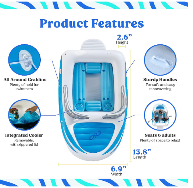 6-Person Inflatable Bay Breeze Boat Island Party Island