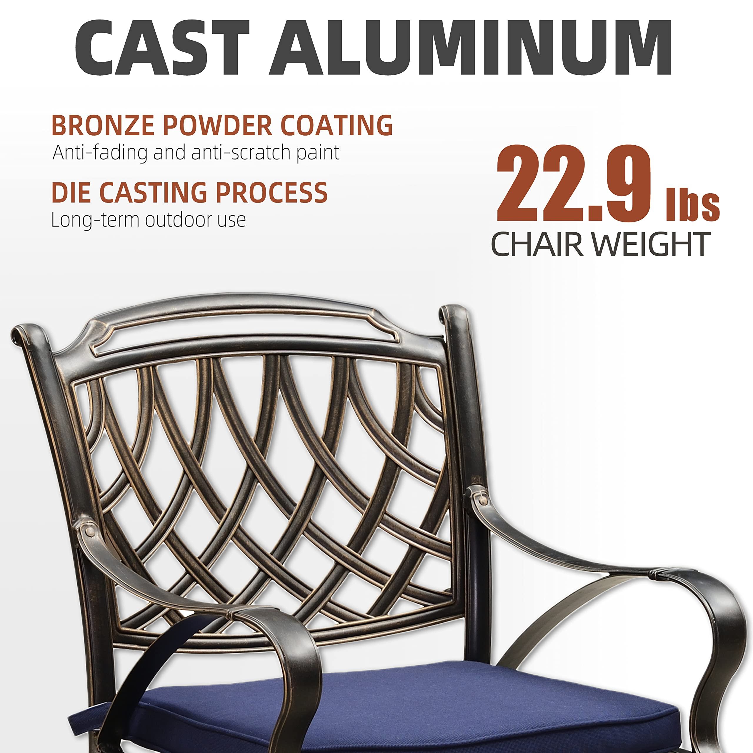 【Home&Garden】Patio Dining Set Cast Aluminum 7-Pc Furniture Set with Dining Armchairs, Table & Cushions