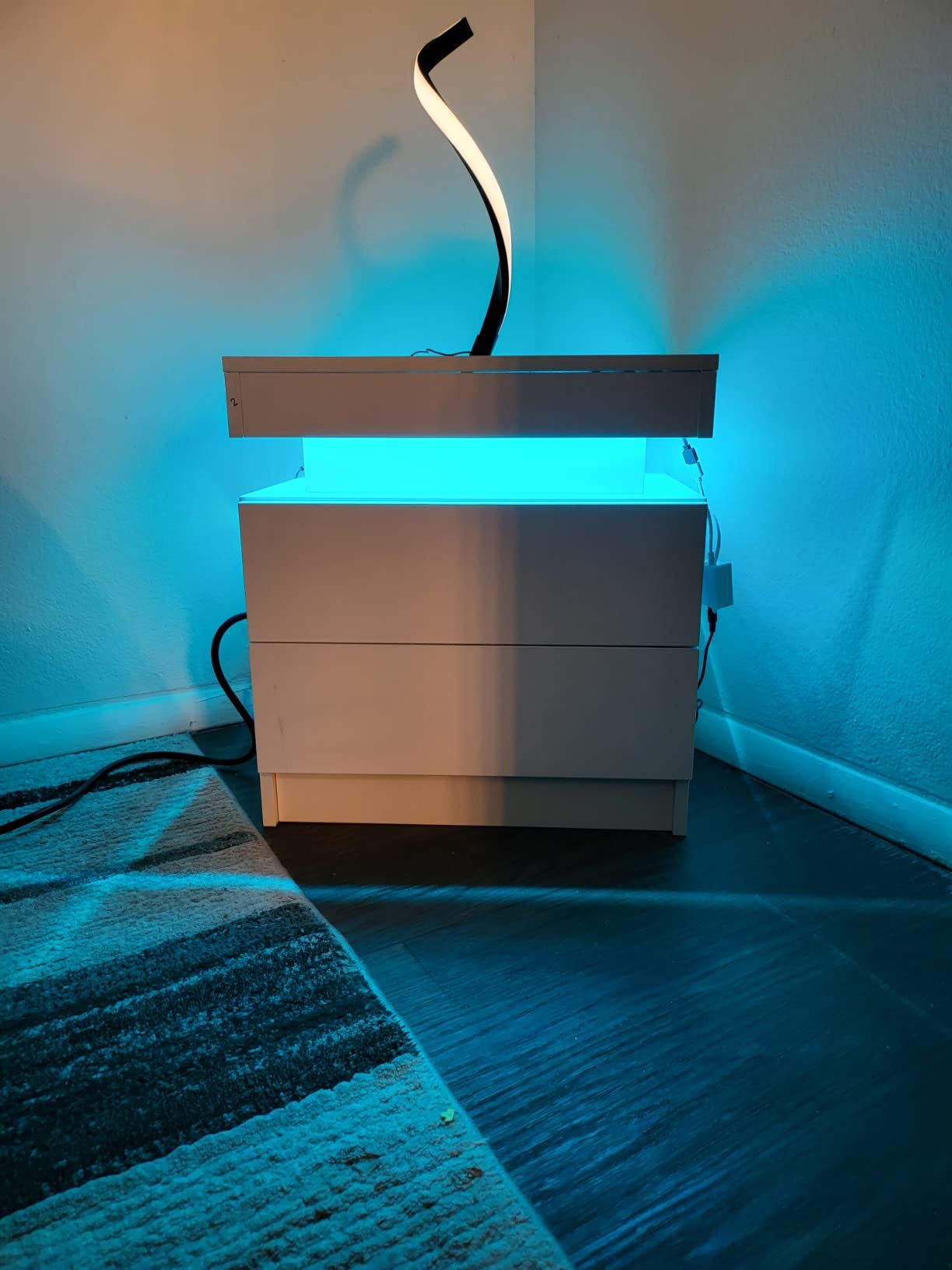 【Furniture】Nightstand Set of 2 LED Nightstand with 2 Drawers, Bedside Table with Drawers for Bedroom Furniture