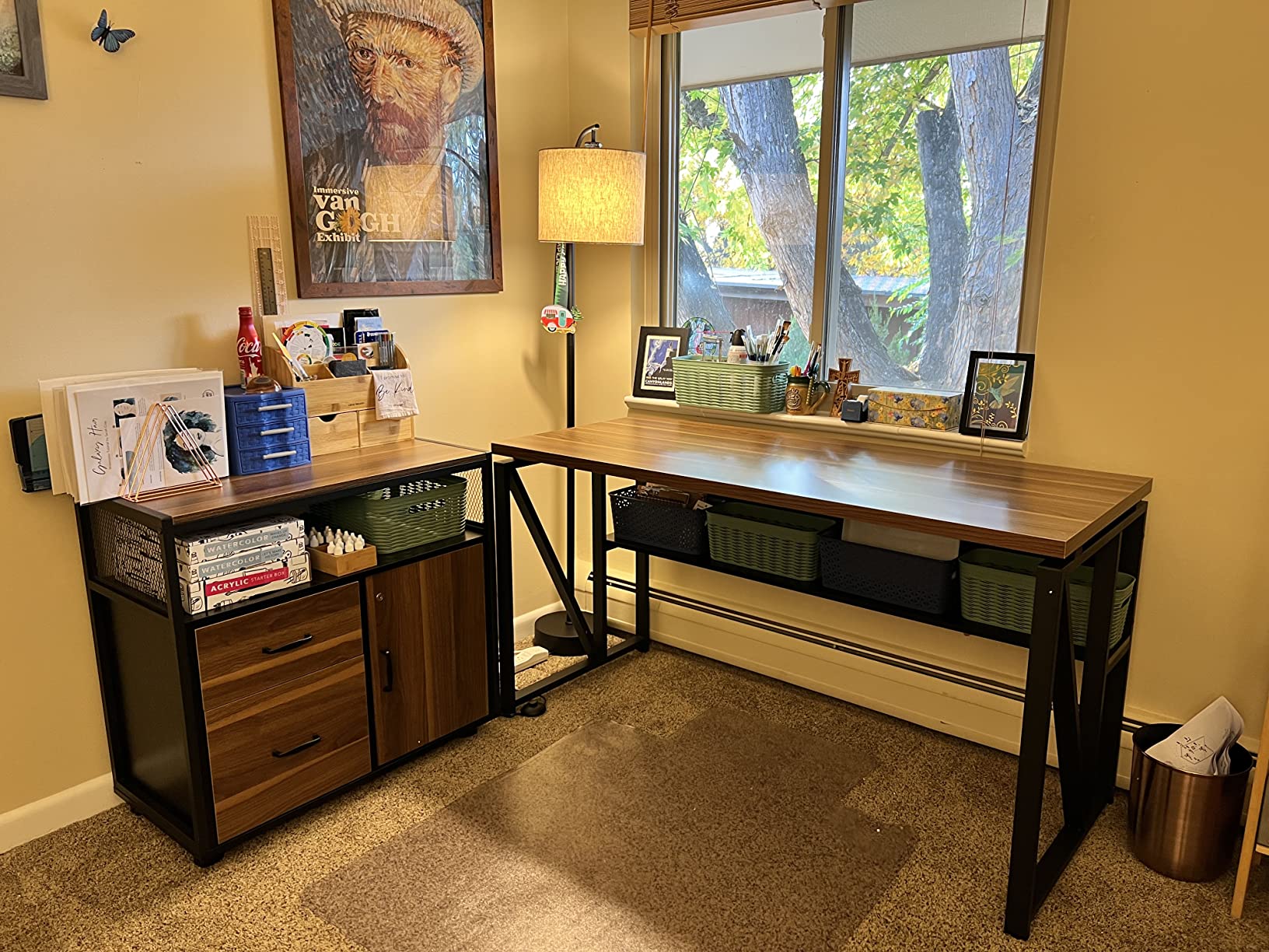 【Furniture】L Shaped Desk with Drawer Cabinet, 55" Executive Computer Desk and lateral File Cabinet