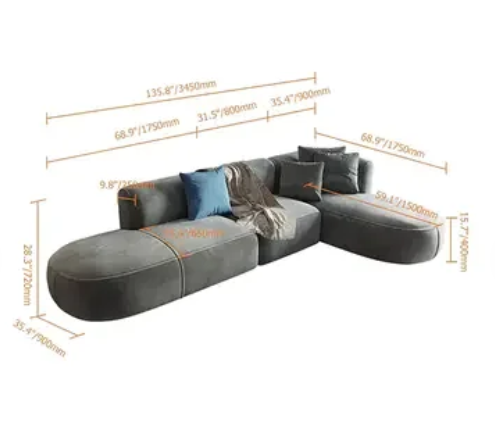 136" L-Shaped Sectional Corner Modern Modular Sofa with Pillows in Gray