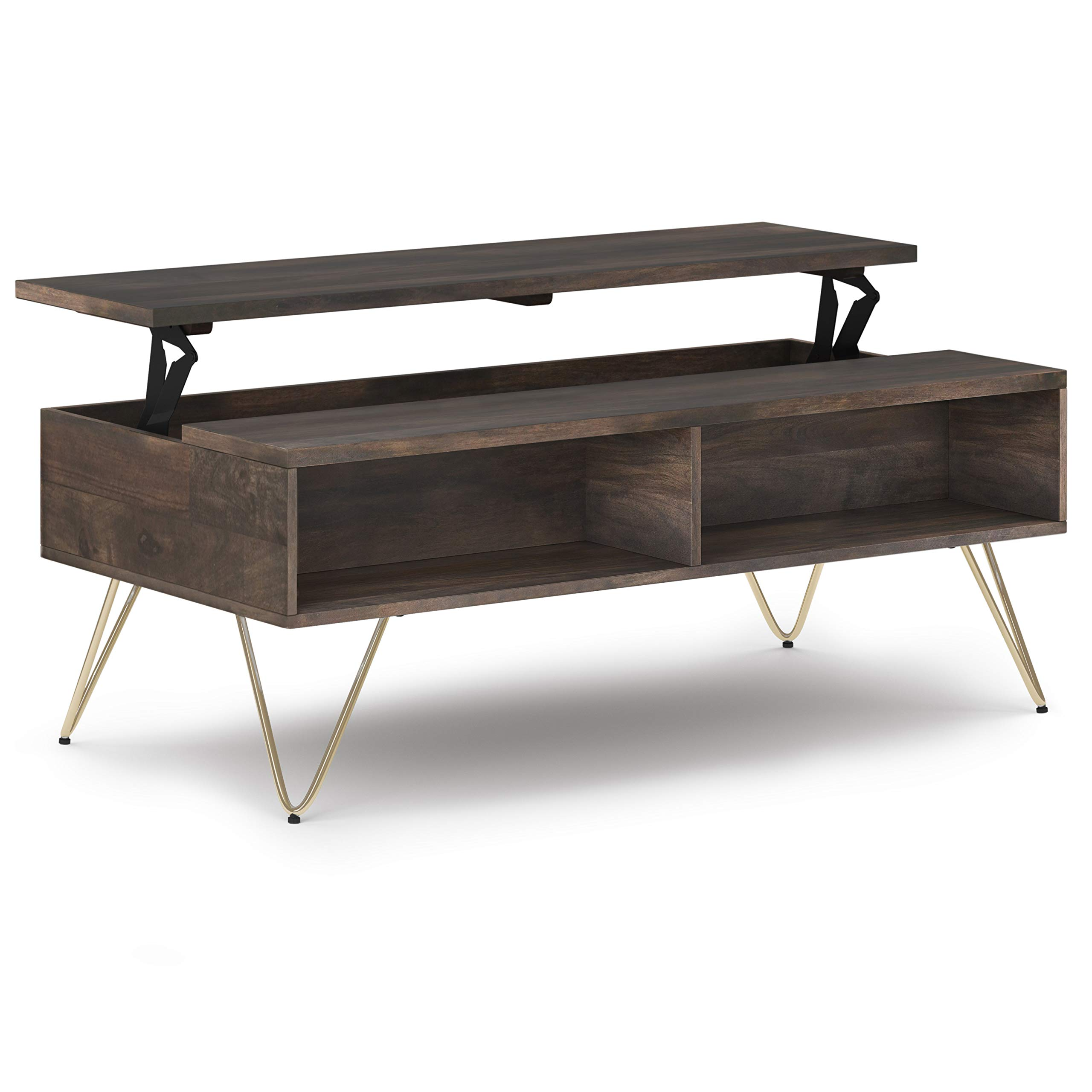 【Furniture】48" Wide Rectangle Industrial Contemporary Lift Top Coffee Table in Ebony