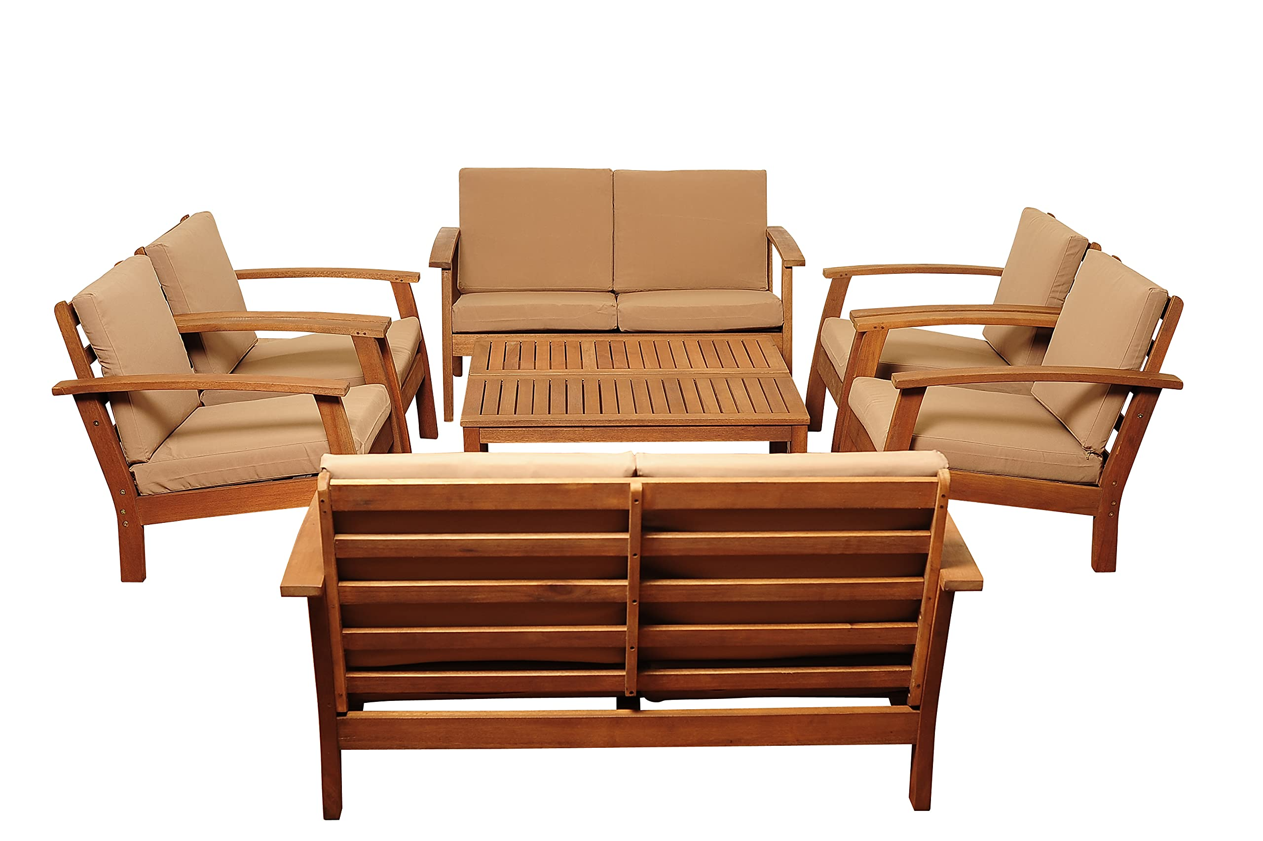 【Furniture】Patio 8-Pc Deluxe Conversation Set | Dark Teak Finish | Ideal for Indoors Outdoors