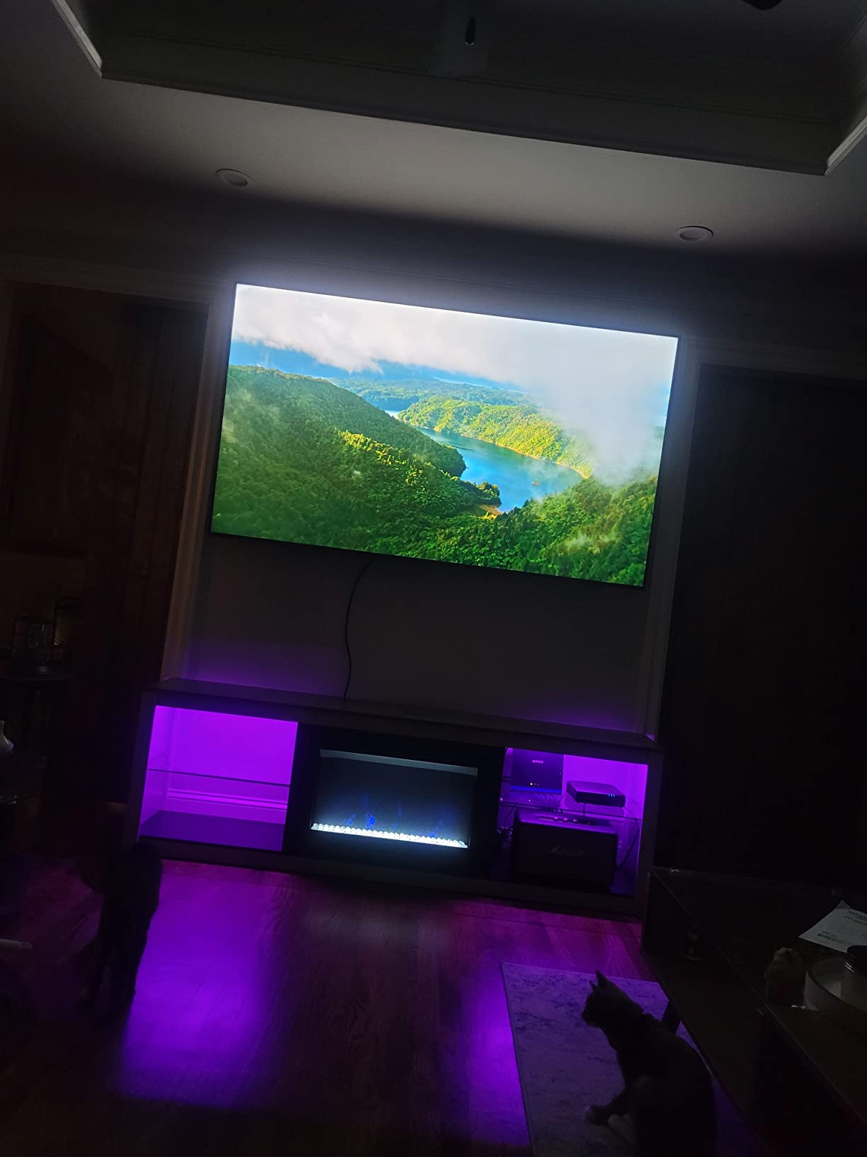 【Furniture】Fireplace TV Stand for 75 inch TV with 23 inch Electric Fireplace, 70 inch Entertainment Center