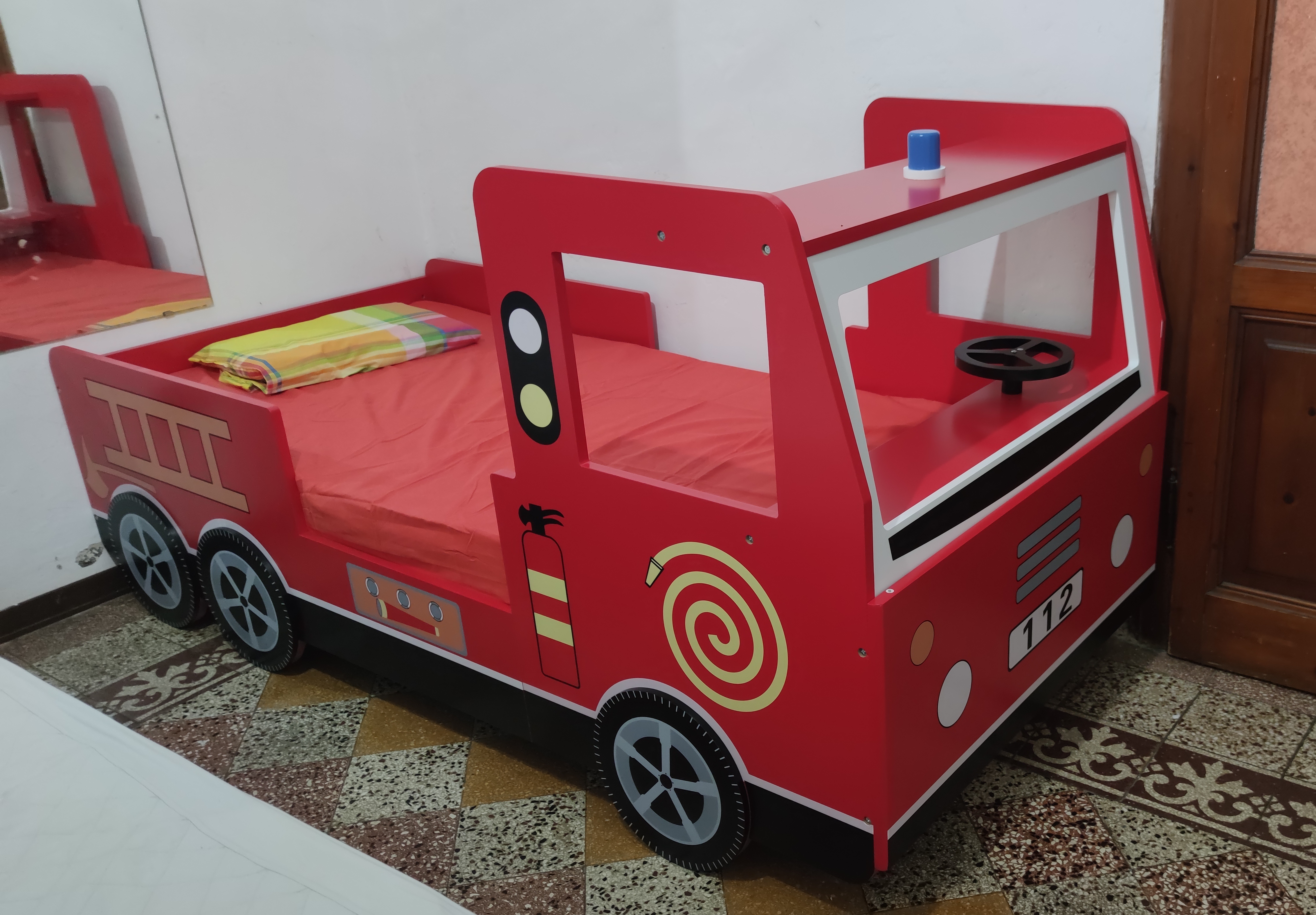 【Furniture】Children's Bed Frame Red Fire Truck Imitation Kids Bed Car Vehicle Bedroom Furniture Toddler's Bed