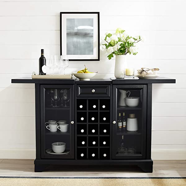 Crosley Furniture Lafayette Sliding Top Bar Cabinet, Black Black LaFayette