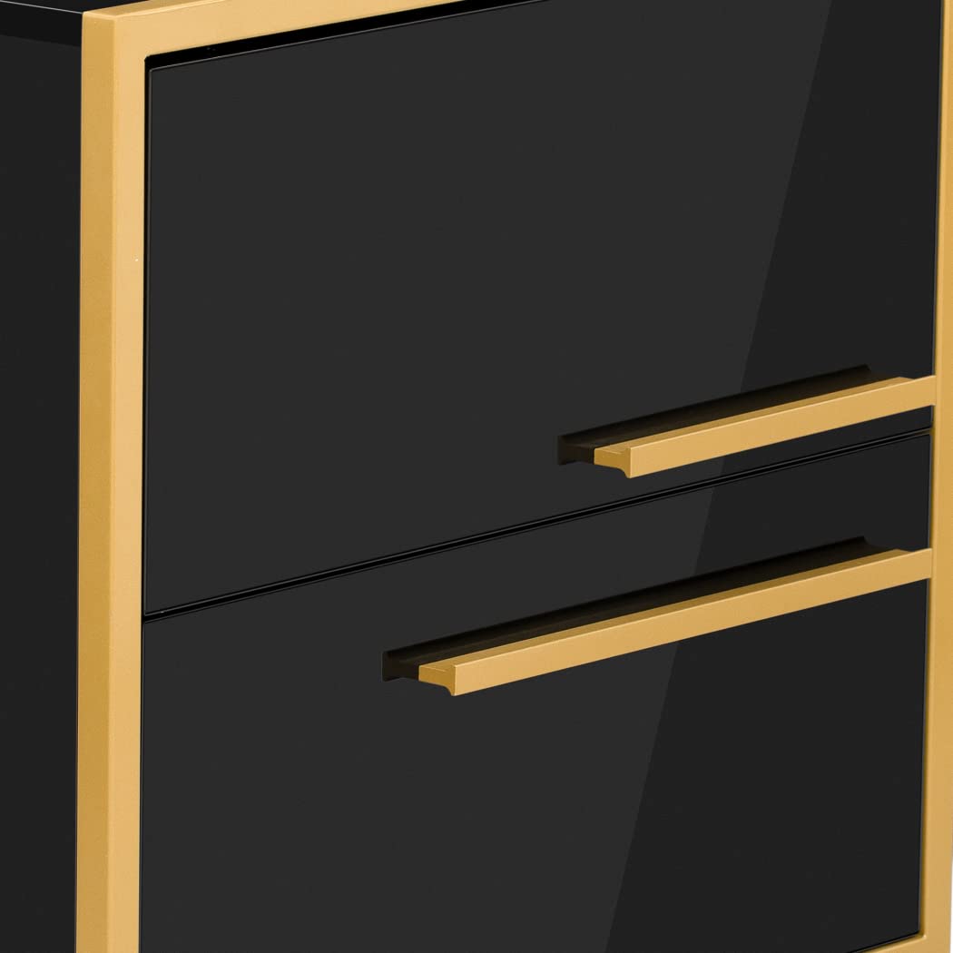 【Furniture】Nightstand with 2 Storage Drawers, Bedside Table with Gold Legs, End Table-Black