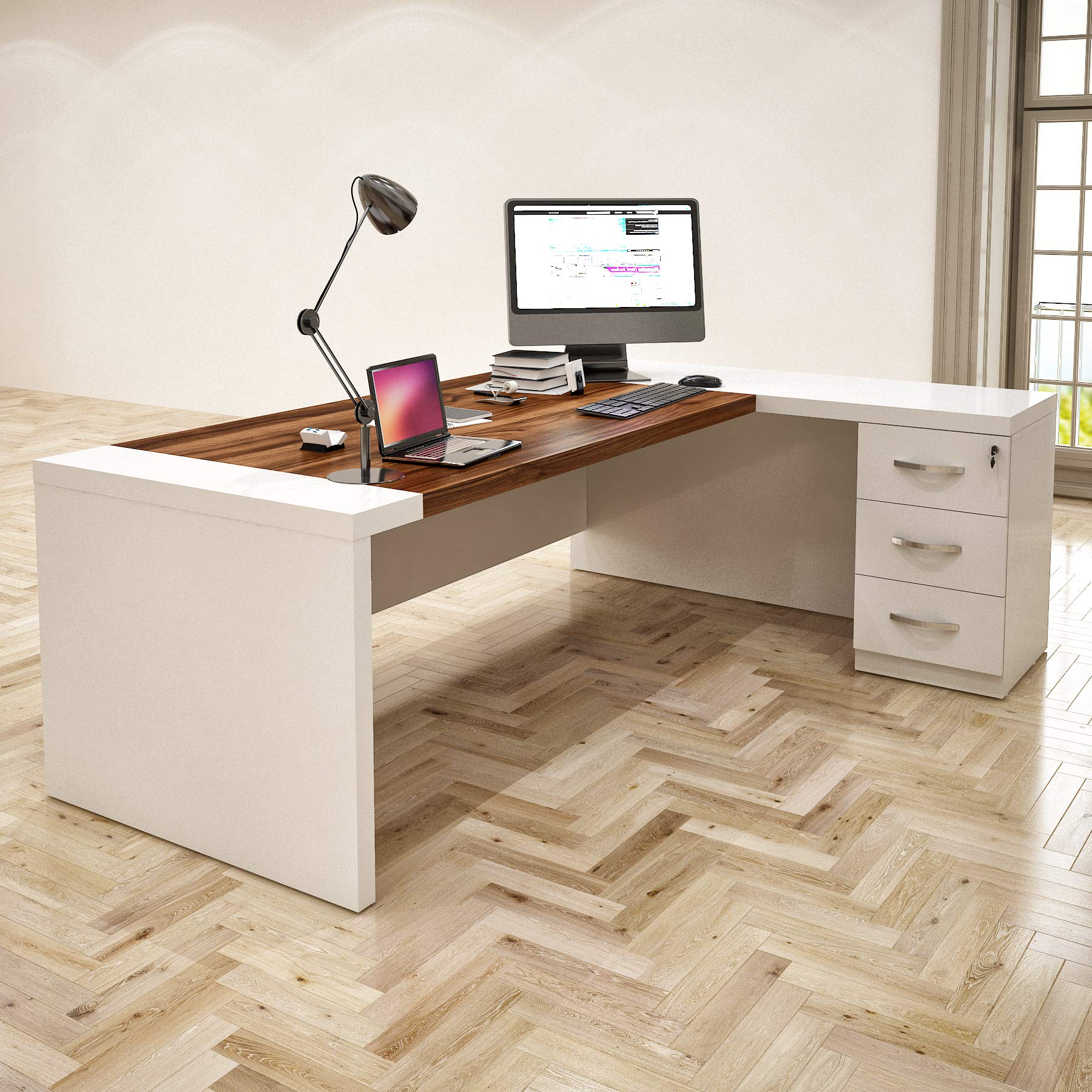 【Furniture】87" Executive Office Furniture Set | Made of Wood | Home Office Modern Business Suite