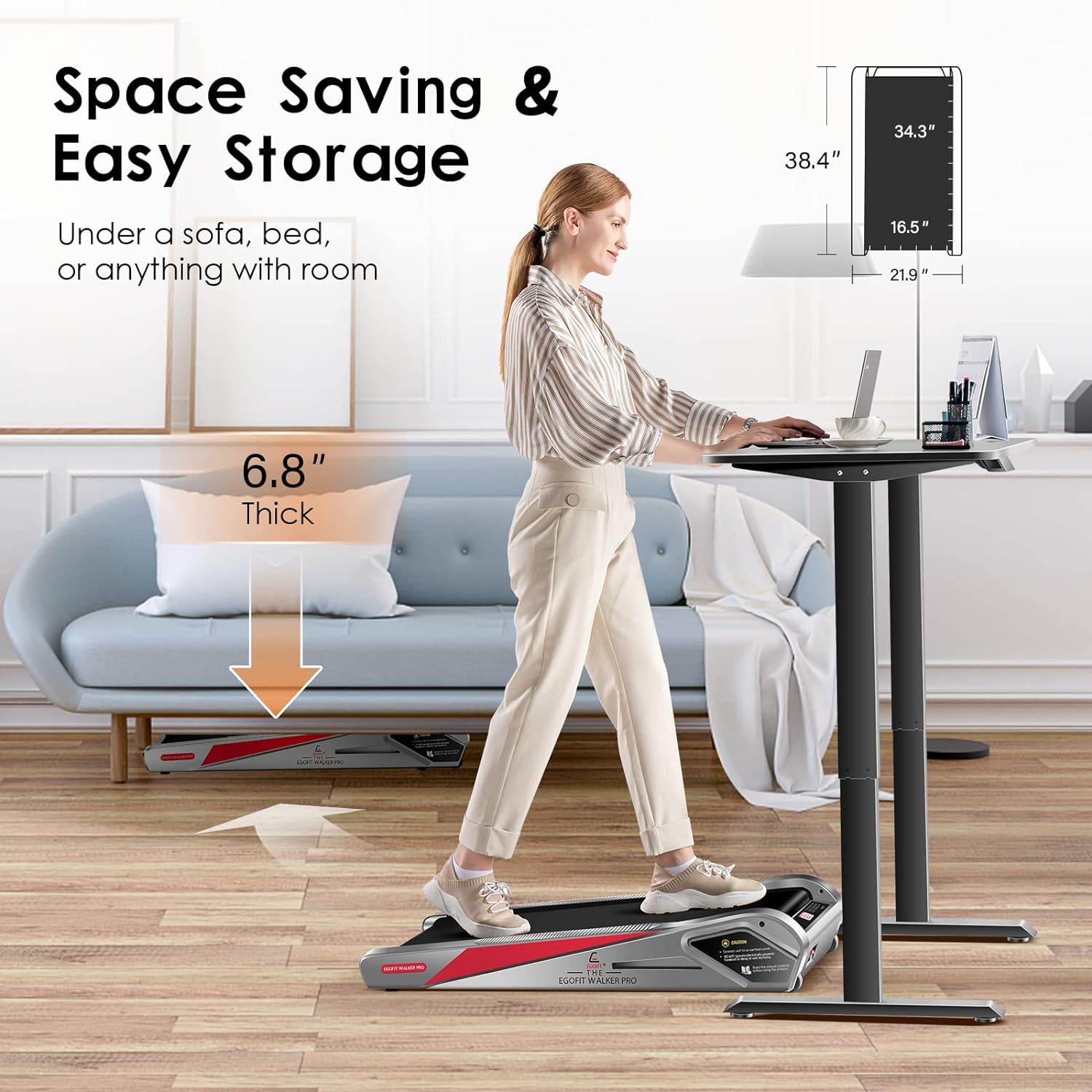 Egofit Walker Pro/Plus Under Desk Motorized Folding Small Walking Treadmill for Home & Office, Installation-Free with LCD Display, Compact Fit Standing Desk Treadmills