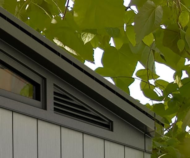 Keter Artisan Outdoor Pent Double Door Garden Storage Shed 7 x 7ft Grey Duotech+ Wood look and feel, Fade Free, All Weather Resistant, Safe and Secure, Zero Maintenance