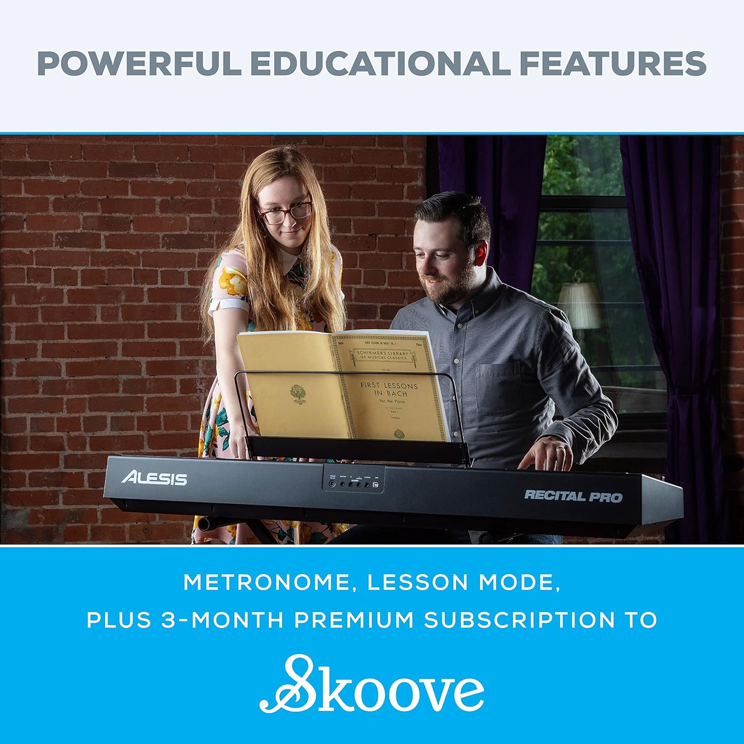 Alesis Recital Pro - Digital Piano Keyboard with 88 Weighted Hammer Action Keys, 12 Premium Voices and Built-In Speakers