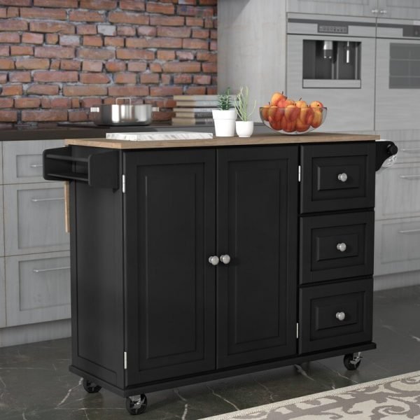 53.5 -inch kitchen cart, with solid wood top and lock wheels