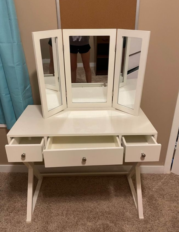 Titoni dressing table set with luminous mirror-dressing table with light, adjustable brightness, large drawer sturdy wooden dressing table, suitable for bedroom studio