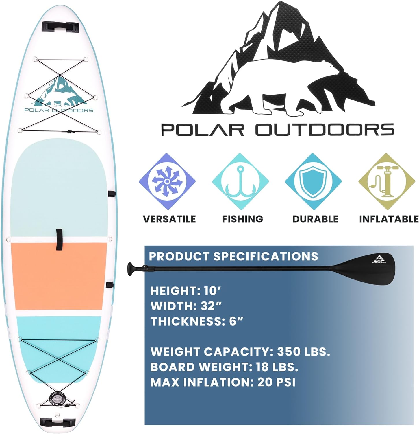 Roc Inflatable Stand Up Paddle Boards with Premium SUP Paddle Board Accessories, Wide Stable Design, Non-Slip Comfort Deck for Youth & Adults
