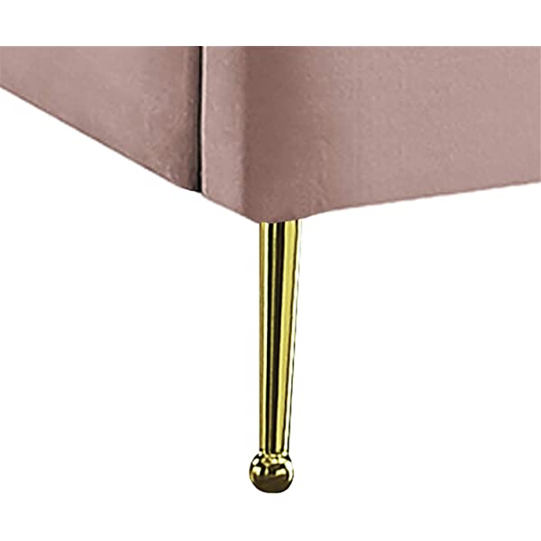 Meridian Furniture Lily Collection Modern | Contemporary Velvet Upholstered Bed with Deep Channel Tufting and Custom Gold Steel Legs, Queen, Cream Cream Queen