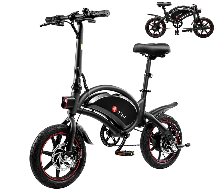 DYU Folding Electric Bike, 14 inch Portable E-bike, Smart Electric Bicycle with Pedal Assist, 3 Riding Modes City EBike with Battery Indicator, Height Adjustable, Compact Portable, Unisex Adult