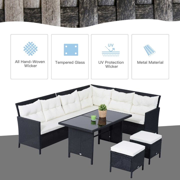 【Furniture】Outsunny 6pcs Garden Rattan Sofa Sets Wicker Furniture Set Outdoor Lounge Dining Table w Cushions