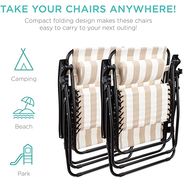 Best Choice Products Set of 2 Adjustable Steel Mesh Zero Gravity Lounge Chair Recliners w/Pillows and Cup Holder Trays - Burgundy