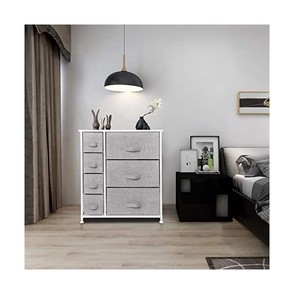 7 Drawers Dresser - Furniture Storage Tower Unit for Bedroom, Hallway, Closet, Office Organization - Steel Frame, Wood Top, Easy Pull Fabric Bins Gray/White Gray / White