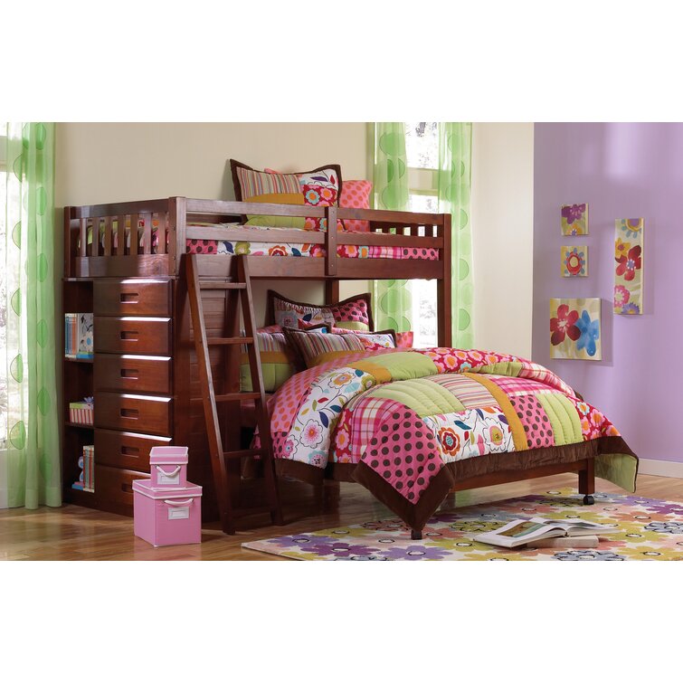 【Furniture】Giancola Twin Over Full 6 Drawer Solid Wood L-Shaped Bunk Beds with Bookcase by Viv + Rae