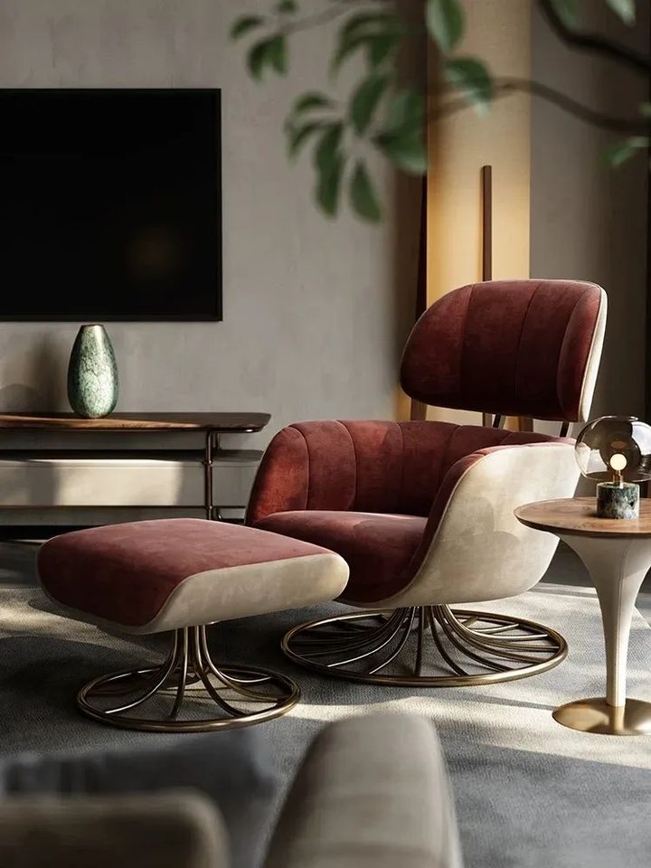 VISN Italian leisure chair living room home designer style light luxury leather single.