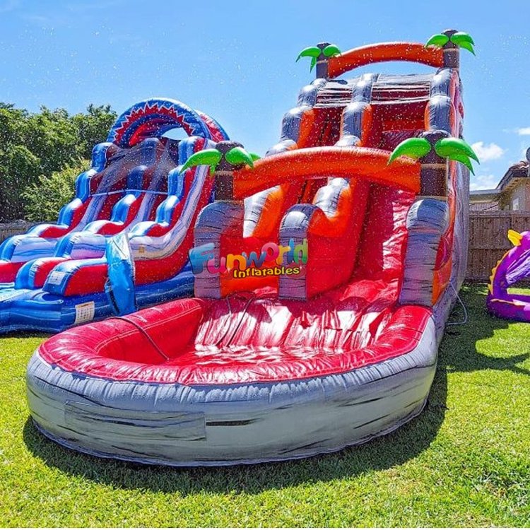 18 feet Volcano Adult Commercial Castillo non floating adult inflatable water slide