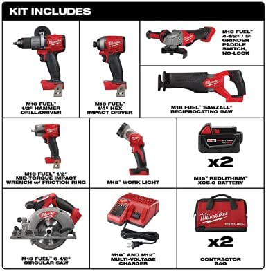 Milwaukee M18 FUEL 18-Volt Lithium-Ion Brushless Cordless Combo Kit with Two 5.0 Ah Batteries, 1 Charger, 2 Tool Bags (7-Tool)