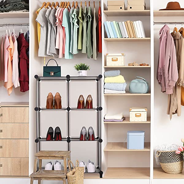 ANWBROAD Cube Storage Organizer 6-Cube Closet Organizers and Storage DIY Modular Plastic Closet Cabinet Book Shelf Cubes Organizer Storage Shelving for Home Bedroom Office Living Room Black ULCS006B 6 Cubes (36.8x12.4x38 Inches) Black