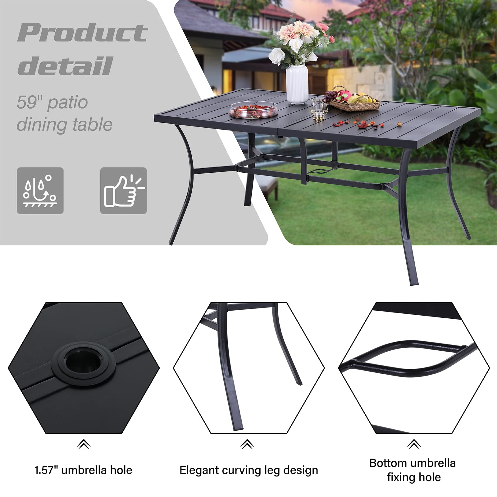 【Home&Garden】Patio Dining Set Patio Set for 6 Person Outdoor Furniture Set with 13ft Patio Umbrella