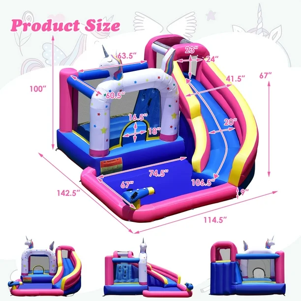 Double Water Slide with Climbing Wall 6.5x13x11 FT Inflatable Double Water Slide