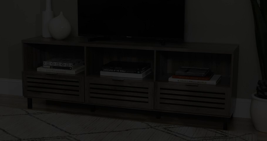 【Furniture】Modern Slatted Wood TV Stand for TV's up to 80