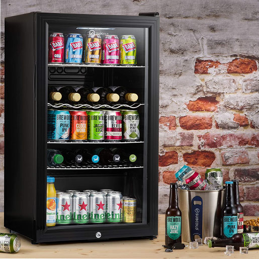 Subcold Super85 LED – Under-Counter Fridge | 85L Beer, Wine & Drinks Fridge | LED Light + Lock and Key | Energy Efficient (Silver, 85L) [Energy Class E]